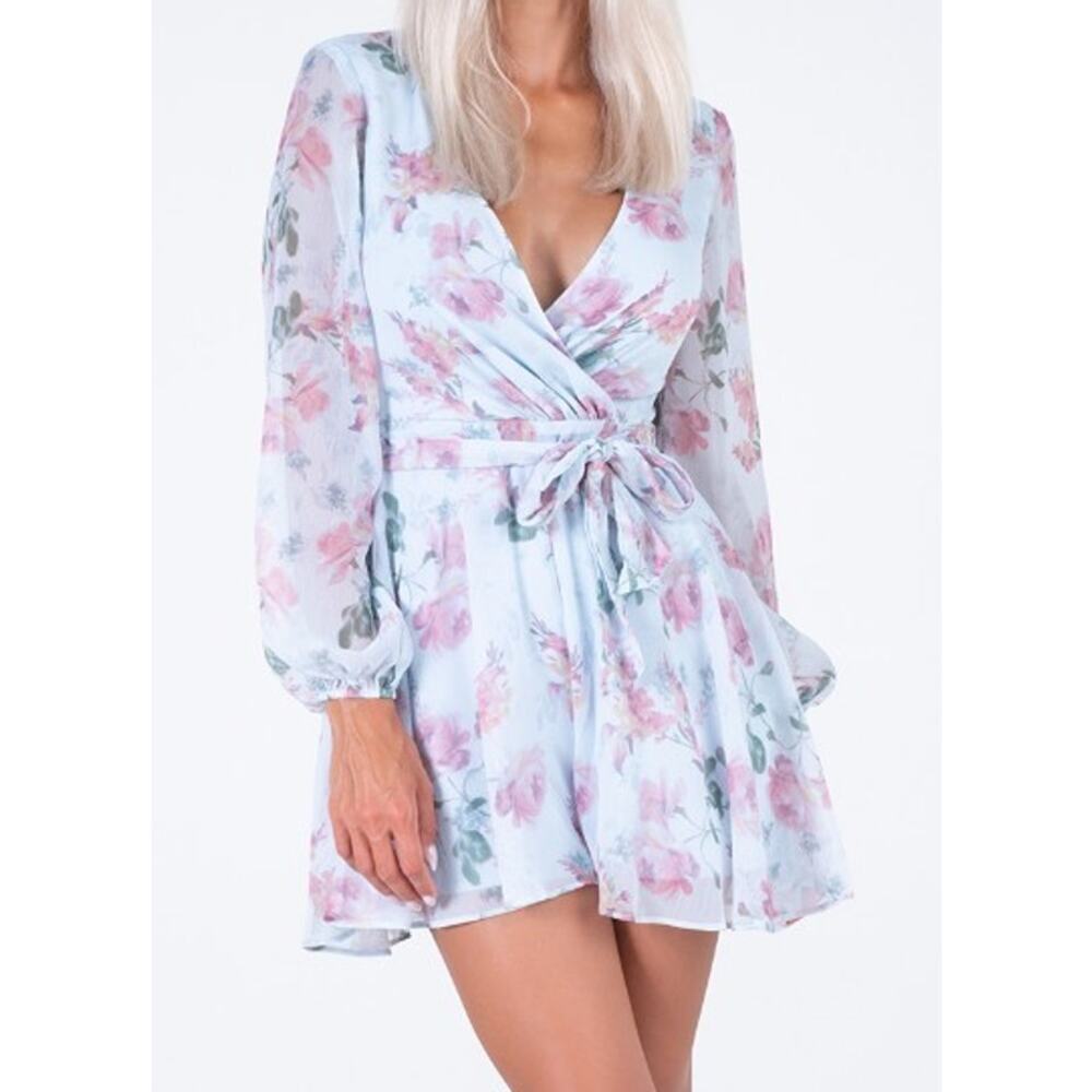 Guess Sheer Floral-Print women Romper La Sita Sz XS long sleeve